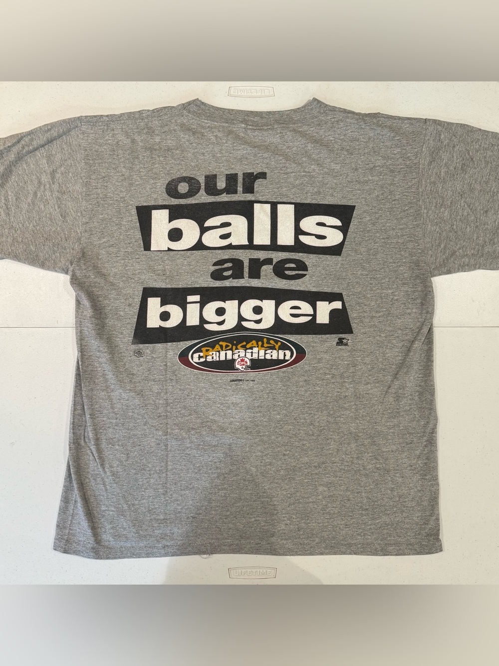 Vintage 1996 STARTER CFL Football Our Balls Are Bigger t shirt size Large